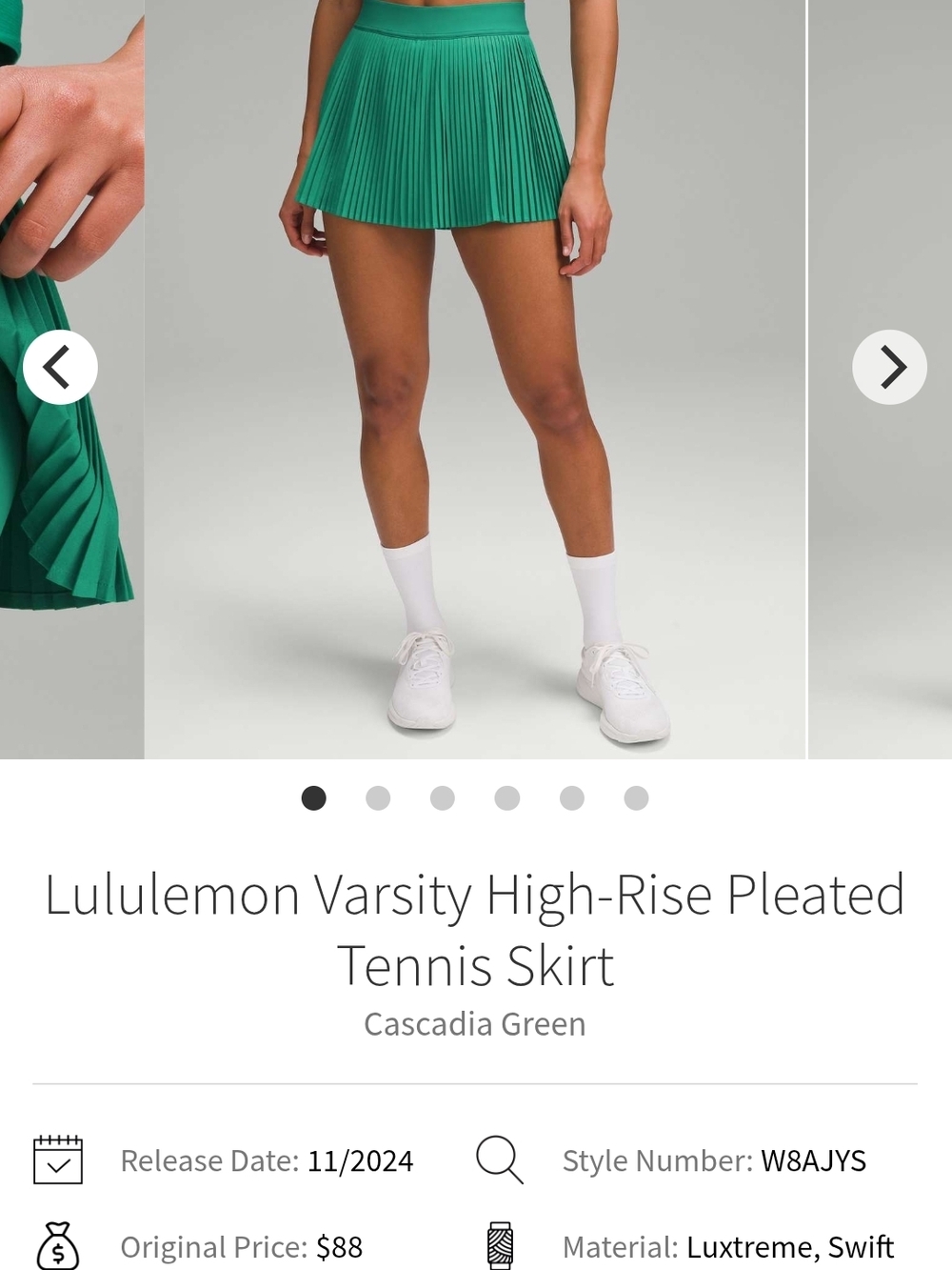 lululemon athletica Cascadia Green Pleated High-Rise Tennis Skirt